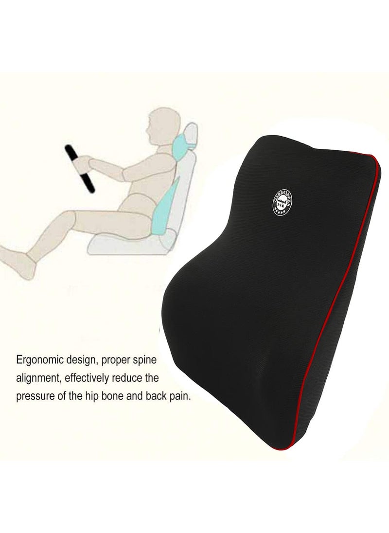 Oshotto Air Fabric Lumbar Support for Office Chair | Back Pillow for Car | Memory Foam Orthopedic Cushion - Provides Low Back Support Compatible with Tata Sumo/Victa (Black)