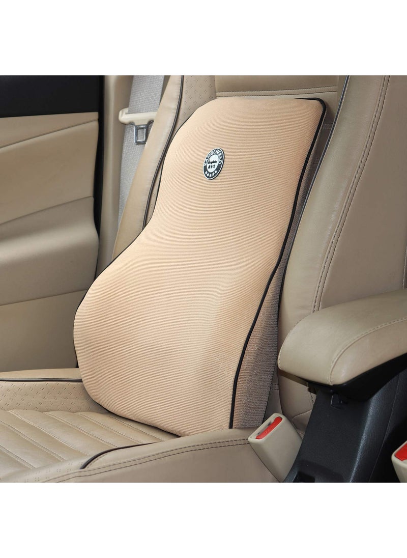 Oshotto Air Fabric Lumbar Support for Office Chair | Back Pillow for Car | Memory Foam Orthopedic Cushion - Provides Low Back Support Compatible with Skoda Rapid (Beige)
