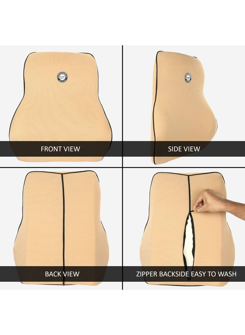 Oshotto Air Fabric Lumbar Support for Office Chair | Back Pillow for Car | Memory Foam Orthopedic Cushion - Provides Low Back Support Compatible with Skoda Rapid (Beige)