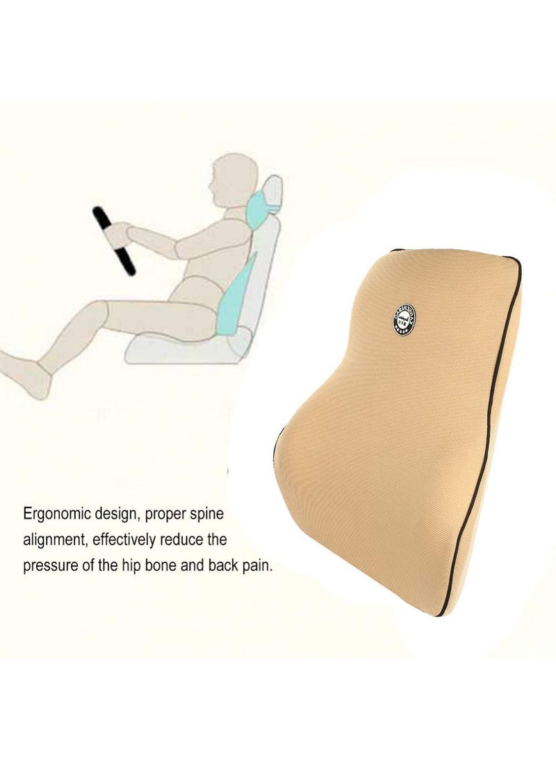 Oshotto Air Fabric Lumbar Support for Office Chair | Back Pillow for Car | Memory Foam Orthopedic Cushion - Provides Low Back Support Compatible with Skoda Rapid (Beige)