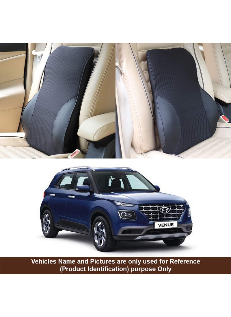 Oshotto Leatherite Finish Lumbar Support for Office Chair | Back Pillow for Car | Memory Foam Orthopedic Cushion - Provides Low Back Support Compatible with Hyundai Venue (Black)