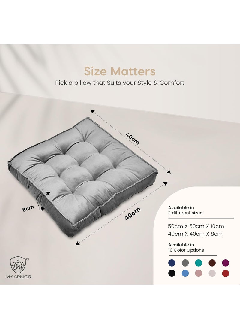 MY ARMOR Floor Cushions 40x40x8 Cm, Chair Cushions for Sitting | Seat Cushion for Yoga, Pooja, Meditation, Square Cushion for Office/Home Chair, Living Room | 100% Velvet - Grey