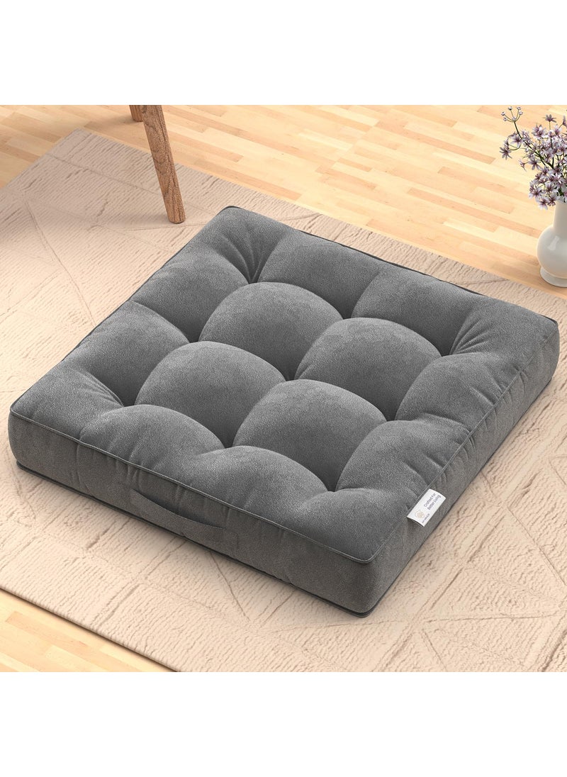 MY ARMOR Floor Cushions 40x40x8 Cm, Chair Cushions for Sitting | Seat Cushion for Yoga, Pooja, Meditation, Square Cushion for Office/Home Chair, Living Room | 100% Velvet - Grey