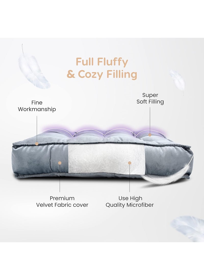 MY ARMOR Floor Cushions 40x40x8 Cm, Chair Cushions for Sitting | Seat Cushion for Yoga, Pooja, Meditation, Square Cushion for Office/Home Chair, Living Room | 100% Velvet - Grey