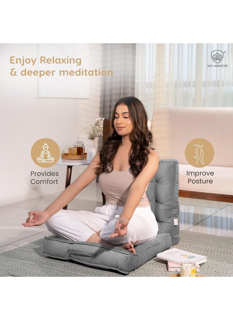 MY ARMOR Floor Cushions 40x40x8 Cm, Chair Cushions for Sitting | Seat Cushion for Yoga, Pooja, Meditation, Square Cushion for Office/Home Chair, Living Room | 100% Velvet - Grey