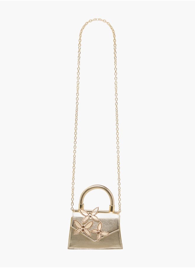 Girls Embellished Crossbody Bag with Chain Strap and Button Closure