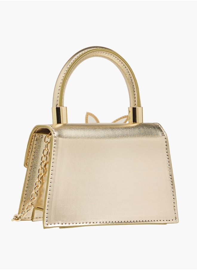 Girls Embellished Crossbody Bag with Chain Strap and Button Closure