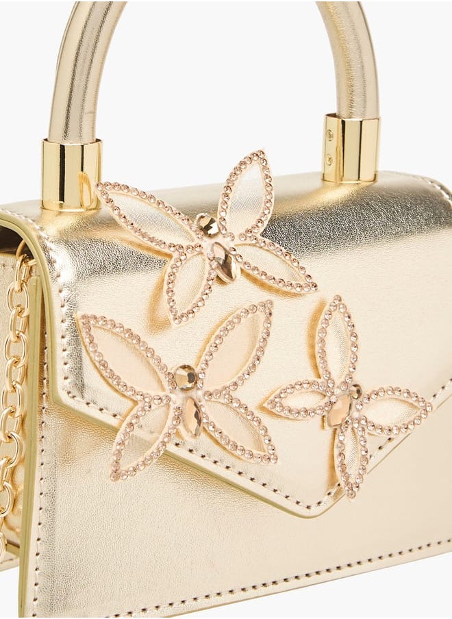 Girls Embellished Crossbody Bag with Chain Strap and Button Closure