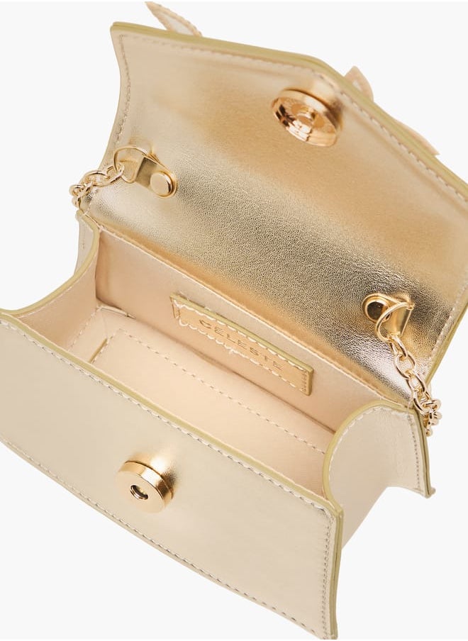 Girls Embellished Crossbody Bag with Chain Strap and Button Closure