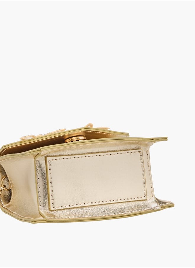 Girls Embellished Crossbody Bag with Chain Strap and Button Closure