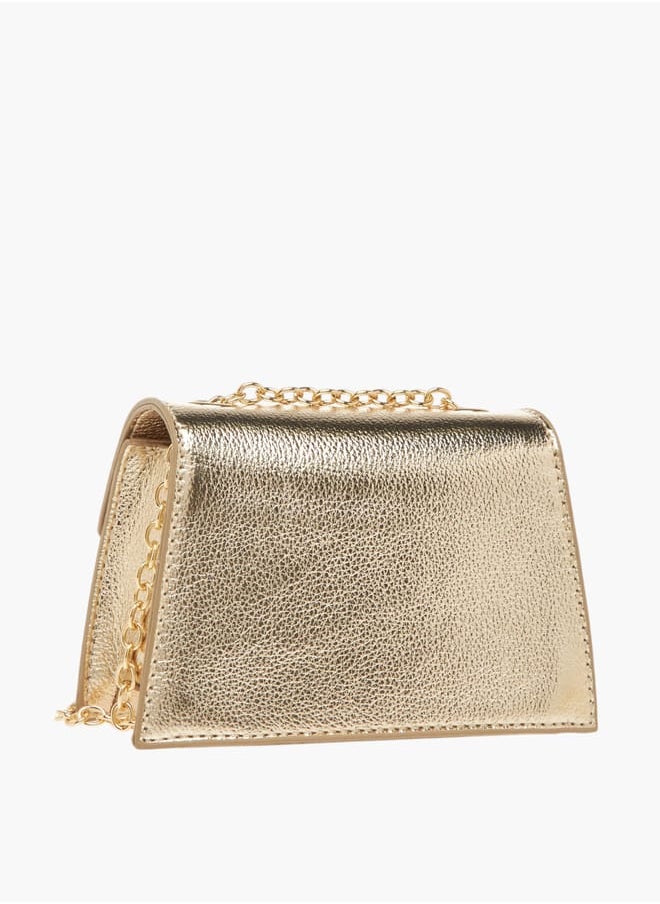 Girls Bow Embellished Crossbody Bag with Chain Strap and Button Closure