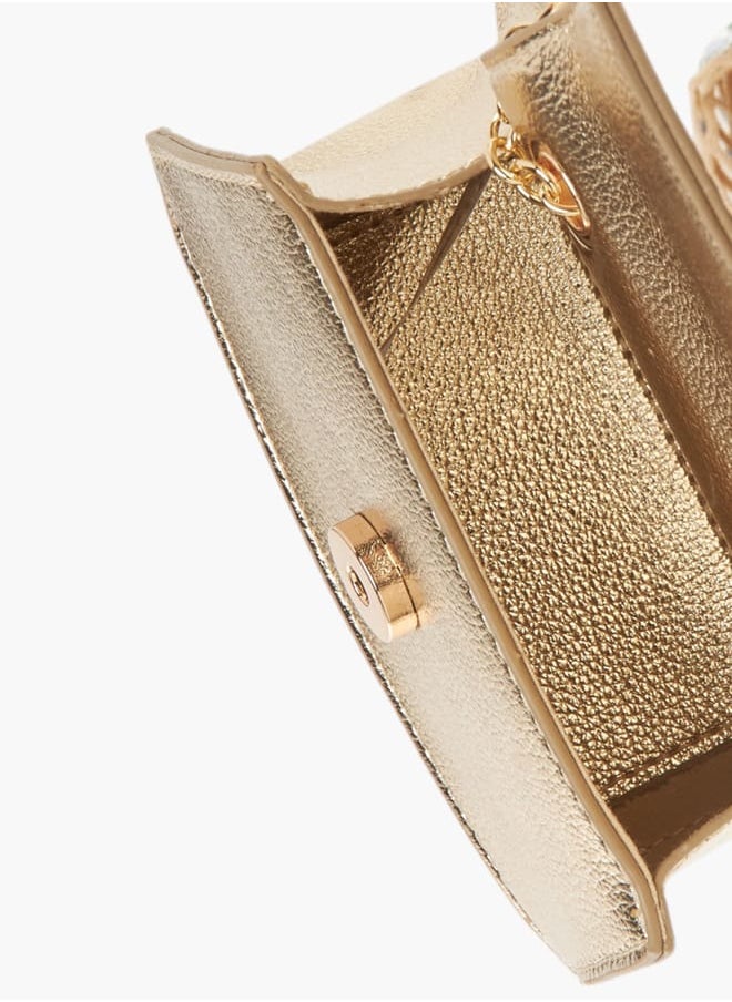 Girls Bow Embellished Crossbody Bag with Chain Strap and Button Closure