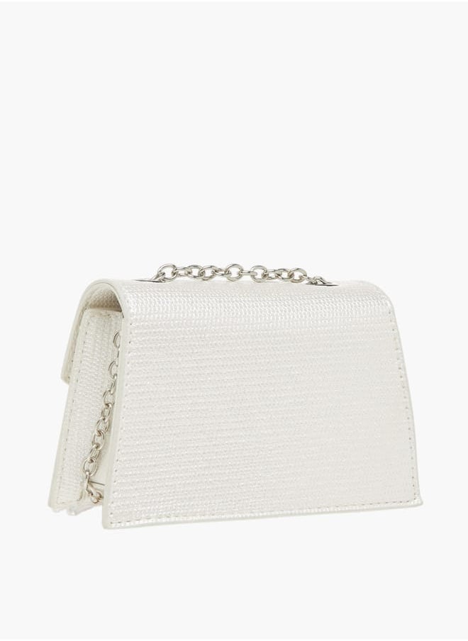 Girls Bow Embellished Crossbody Bag with Chain Strap and Button Closure