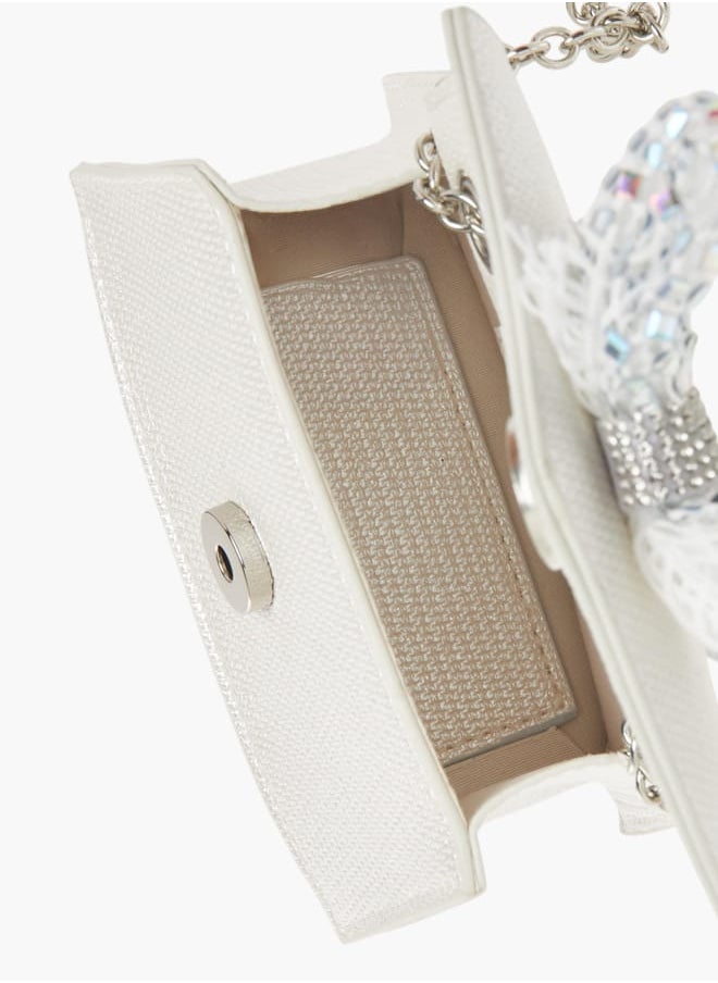 Girls Bow Embellished Crossbody Bag with Chain Strap and Button Closure