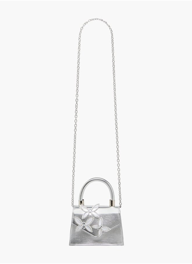 Girls Embellished Crossbody Bag with Chain Strap and Button Closure