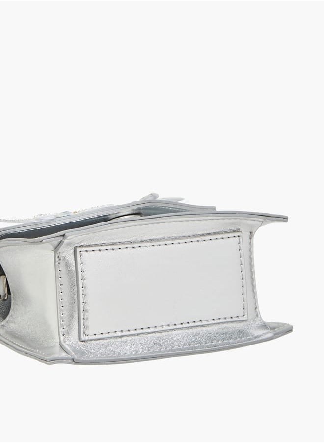 Girls Embellished Crossbody Bag with Chain Strap and Button Closure
