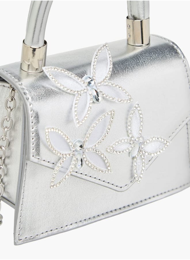 Girls Embellished Crossbody Bag with Chain Strap and Button Closure
