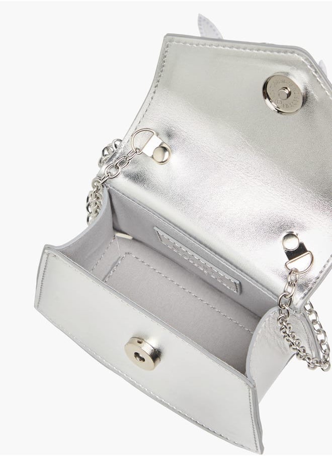 Girls Embellished Crossbody Bag with Chain Strap and Button Closure