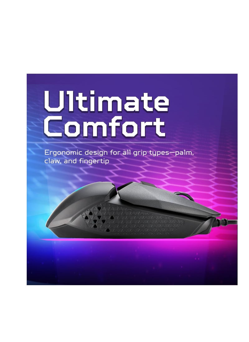 Predator Cestus 327 Multi-Grip Design Wired Gaming Mouse (8000 DPI/150 IPS/6 Buttons/5-level DPI Settings with 5 LED Color/ELAN OM36 Sensor/1000Hz Polling Rate) with 20M Click Lifespan,