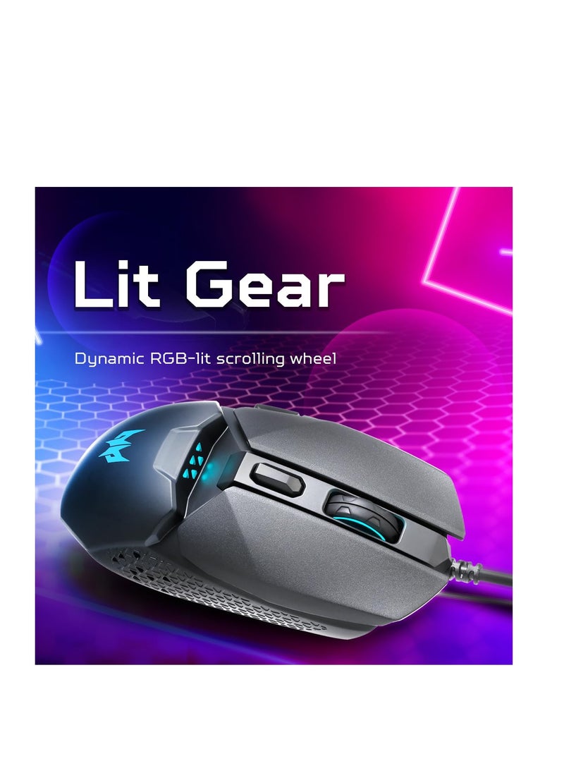 Predator Cestus 327 Multi-Grip Design Wired Gaming Mouse (8000 DPI/150 IPS/6 Buttons/5-level DPI Settings with 5 LED Color/ELAN OM36 Sensor/1000Hz Polling Rate) with 20M Click Lifespan,