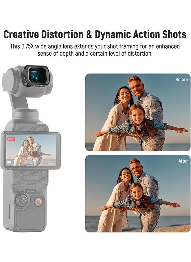 NEEWER 0.75X Wide Angle Lens Compatible with DJI OSMO Pocket 3 Creator Combo Accessories, Expanded FOV of 108°, Magnetic Coated Aspherical Action Camera Lens, LS-45