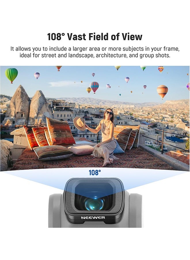 NEEWER 0.75X Wide Angle Lens Compatible with DJI OSMO Pocket 3 Creator Combo Accessories, Expanded FOV of 108°, Magnetic Coated Aspherical Action Camera Lens, LS-45