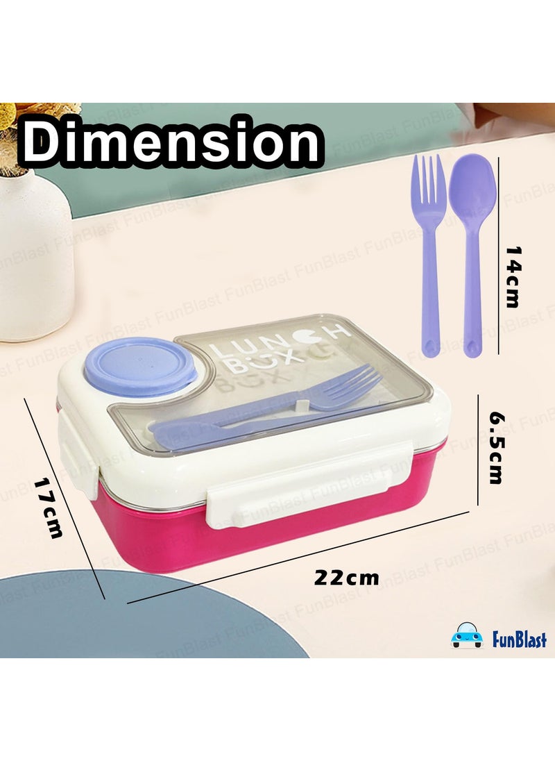 FunBlast Lunch Box for Kids – Tiffin Box for Kids, Insulated Bento Lunch Box, Stainless Steel Lunch Box with Spoon & Fork, 3 Compartment Lunch Box with 1 Small Box – 750ML (Pink)