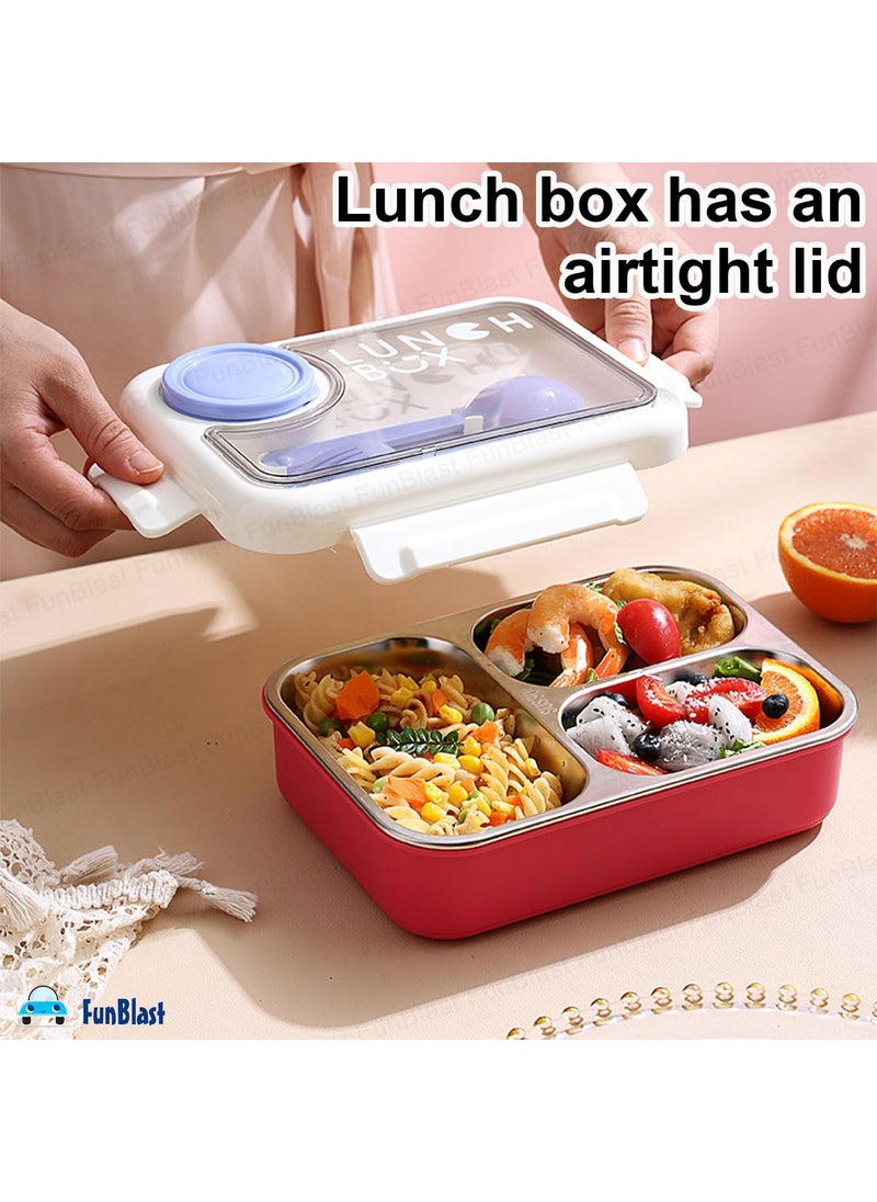 FunBlast Lunch Box for Kids – Tiffin Box for Kids, Insulated Bento Lunch Box, Stainless Steel Lunch Box with Spoon & Fork, 3 Compartment Lunch Box with 1 Small Box – 750ML (Pink)