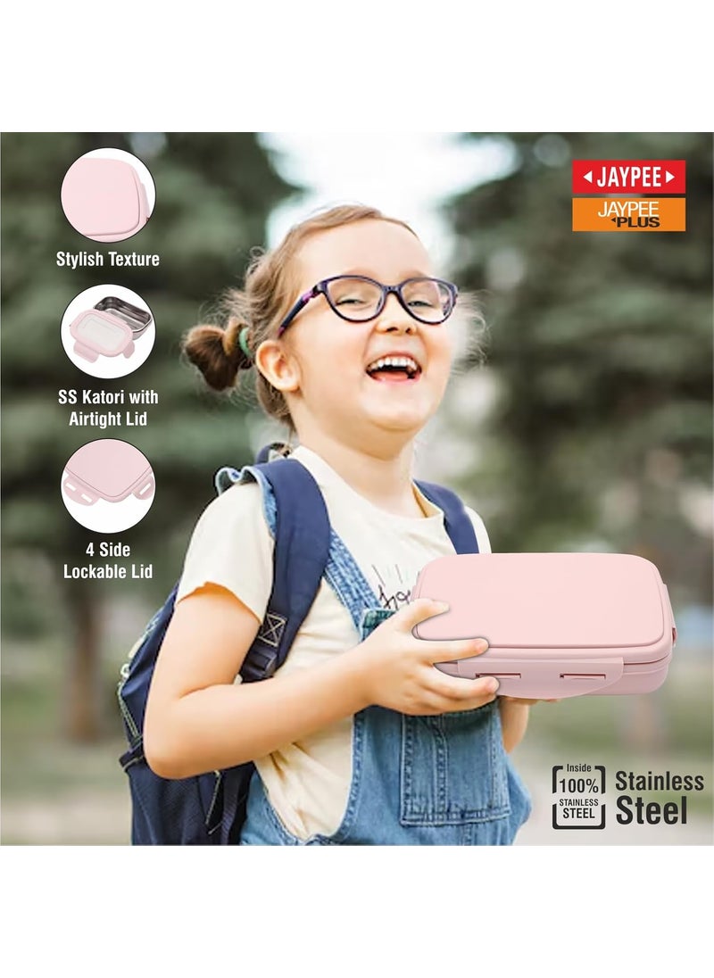 JAYPEE Stainless Steel Insulated Lunch Box Wavesteel Jr. Pink, 500 ml, Airtight Tiffin Box for School Kids |Spillproof with Silicon Seal |Food Grade | BPA Free