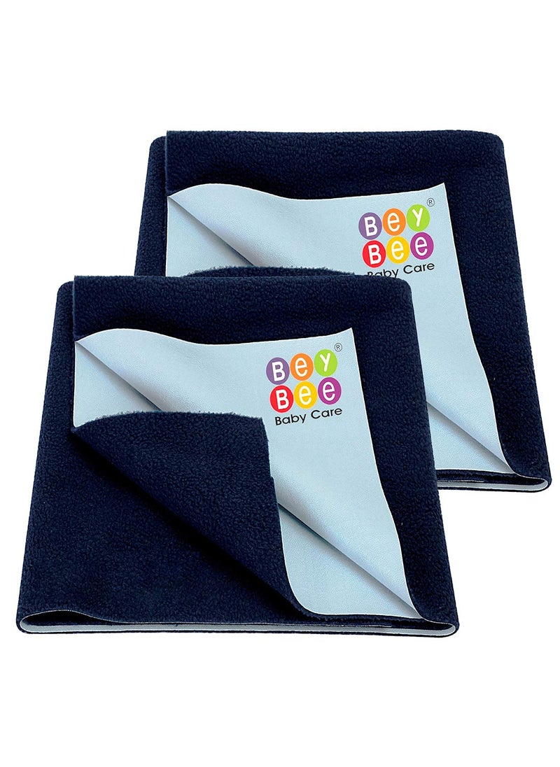 BeyBee Waterproof Quick Dry Sheet for Baby|Anti-Piling Fleece Extra Absorbent Washable Matress Protector| Baby Bed Protector Sheet for Toddler, (Medium Pack of 2, 70x100cm, Dark Blue)