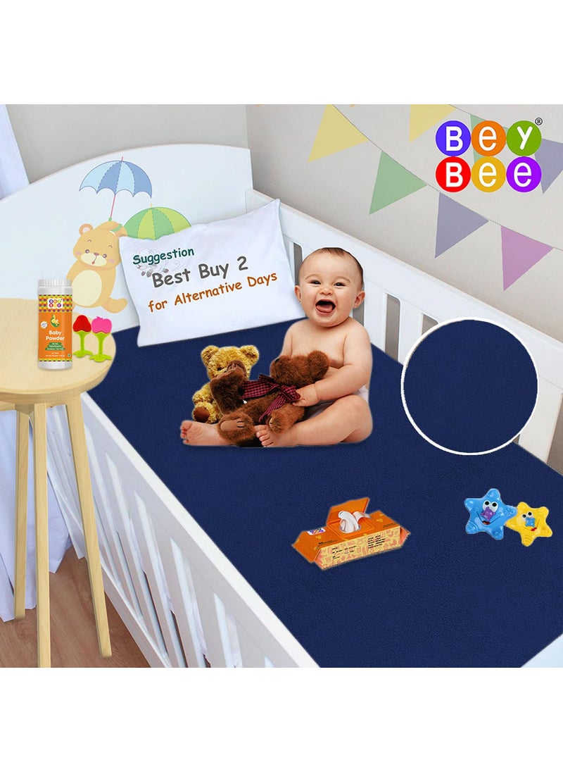 BeyBee Waterproof Quick Dry Sheet for Baby|Anti-Piling Fleece Extra Absorbent Washable Matress Protector| Baby Bed Protector Sheet for Toddler, (Medium Pack of 2, 70x100cm, Dark Blue)