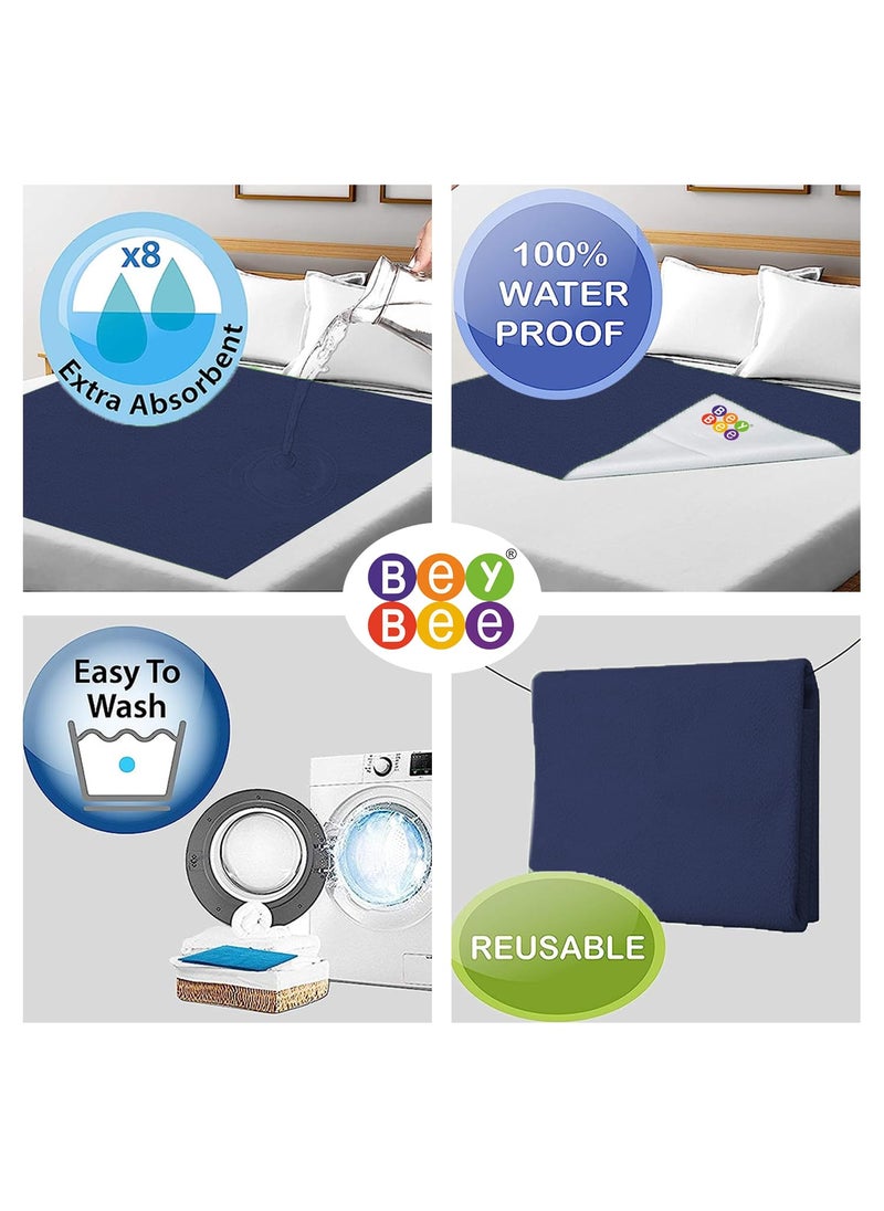 BeyBee Waterproof Quick Dry Sheet for Baby|Anti-Piling Fleece Extra Absorbent Washable Matress Protector| Baby Bed Protector Sheet for Toddler, (Medium Pack of 2, 70x100cm, Dark Blue)