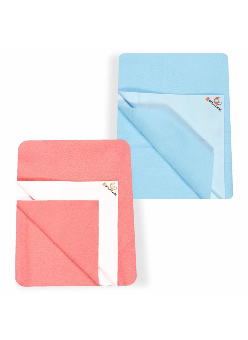 Bodycare Baby Dry Sheet Waterproof Bed Protector | Extra Absorbent | Anti - Bacterial & Odour Free Washable Gifts Pack, PACK of 2 Coral Candy & Sky Blue 70 X 100 CM