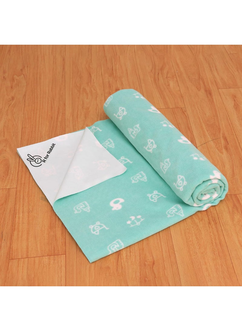 R for Rabbit Waterproof Quick Dry Sheet for Baby | Anti-Piling Fleece Breatheable Fabric Extra Absorbent Instant Dry Baby Bed/Cot Protector Mat (Size-L,Green)