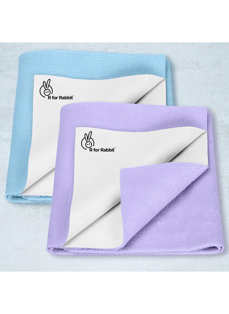 R for Rabbit Waterproof Quick Dry Sheet Bliss for Baby | Anti-Piling Fleece Breatheable Fabric Extra Absorbent Instant Dry Baby Bed/Cot Protector Mat (Size-M,Blue-Purple,Pack of 2)