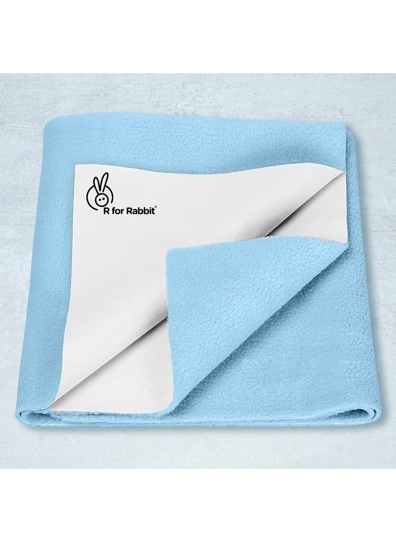R for Rabbit Waterproof Quick Dry Sheet Bliss for Baby | Anti-Piling Fleece Breatheable Fabric Extra Absorbent Instant Dry Baby Bed/Cot Protector Mat (Size-L,Blue)