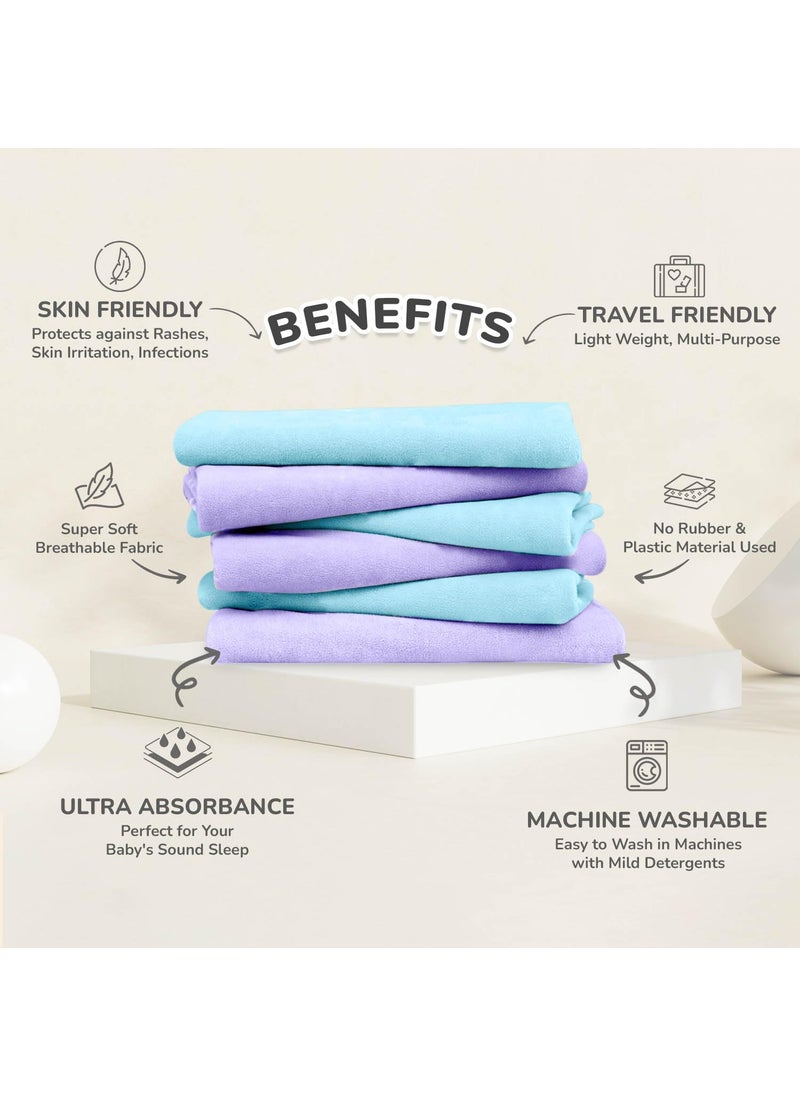 R for Rabbit Waterproof Quick Dry Sheet Bliss for Baby | Anti-Piling Fleece Breatheable Fabric Extra Absorbent Instant Dry Baby Bed/Cot Protector Mat (Size-L,Blue)