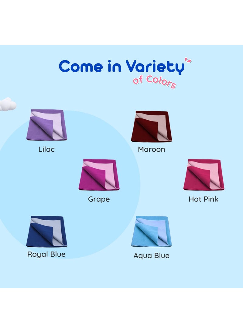 Bumtum Baby Dry Sheet Waterproof Quick Soft Fleece Baby Bed Protector | Anti - Bacterial & Odour Free | Extra Absorbant, Reuseable & Washable (Grape + Lilac Combo, Medium Size, 100 * 70cm, Pack of 2)