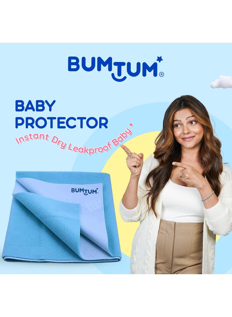 Bumtum Baby Dry Sheet Waterproof Soft Fleece Baby Bed Protector | Anti - Bacterial & Odour Free | Extra Absorbant, Reuseable & Washable (Aqua Blue, Large Size, 100 * 140cm, Pack of 1)