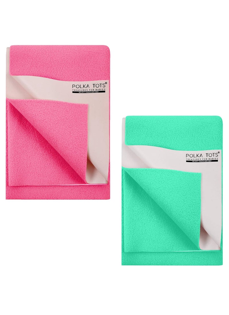 POLKA TOTS Waterproof & Reusable Baby Bed Protector Absorbent Mat Dry Sheet for New Born Infants, Pack of 2 (Peach & Mint, 140 X 200 CM, Extra Large)