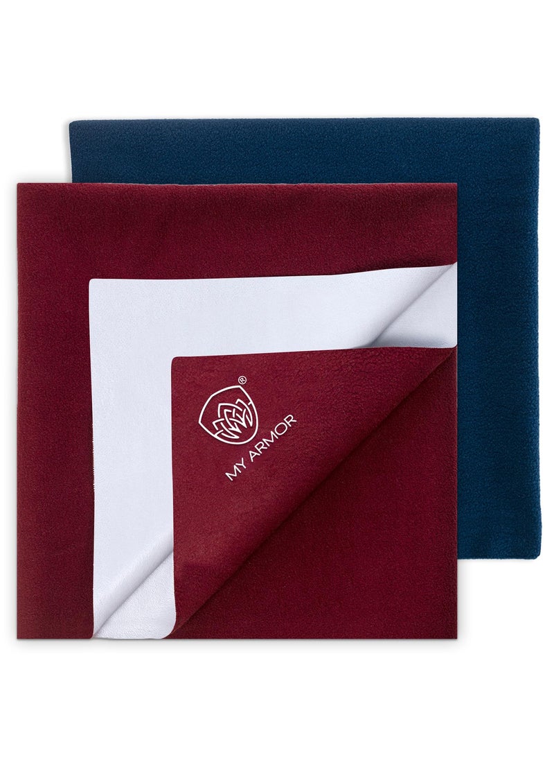MY ARMOR Baby Dry Sheet for New Born Baby, Anti-Piling Waterproof Mattress Protector for Bed (Quick Drying/Extra Absorbent Dry Sheet for Bed) - Pack of 2 (Medium (70cm x 100cm), Maroon & Royal Blue)