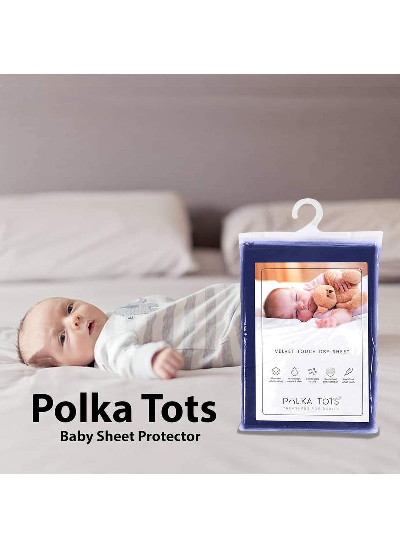 POLKA TOTS Waterproof & Reusable Baby Bed Protector Absorbent Mat Dry Sheet for New Born Infants (Dark Blue, 140 X 200 CM, Extra Large)