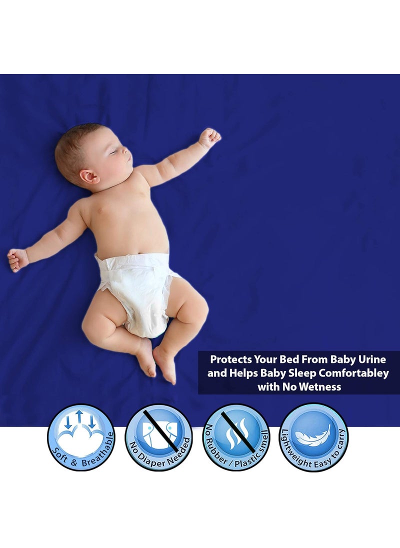 POLKA TOTS Waterproof & Reusable Baby Bed Protector Absorbent Mat Dry Sheet for New Born Infants (Dark Blue, 140 X 200 CM, Extra Large)