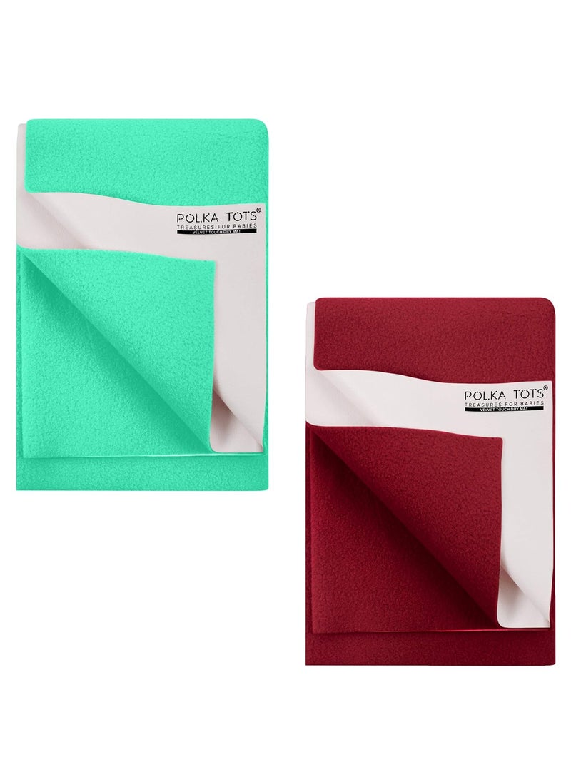 POLKA TOTS Waterproof & Reusable Baby Bed Protector Absorbent Mat Dry Sheet for New Born Infants, Pack of 2 (Maroon & Mint, 100 X 140 CM, Large)