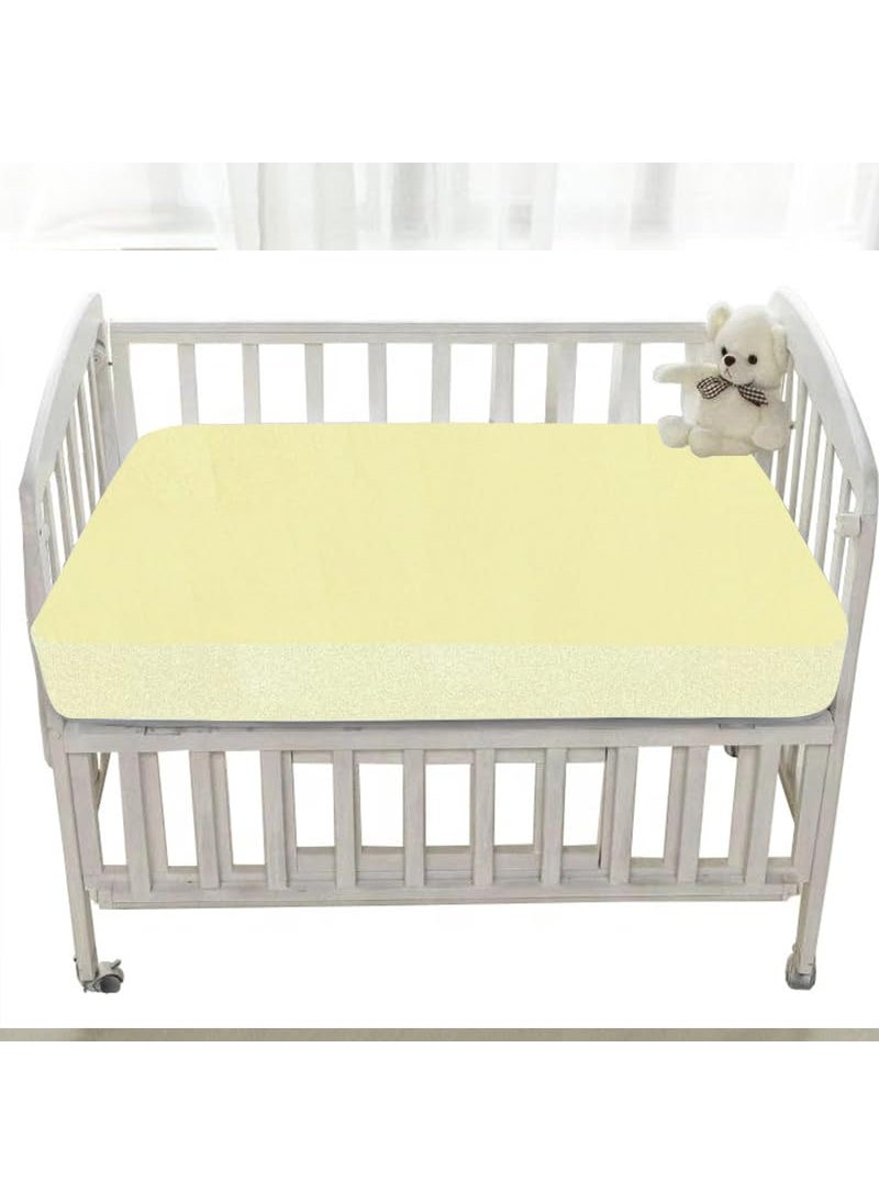 Trance Home Linen Cotton Terry Premium Baby Toddler Waterproof Crib Bed Protector Fitted Sheet | Cradle Mattress Cover Bed Protectors | Elasticated | Hypoallergenic (28