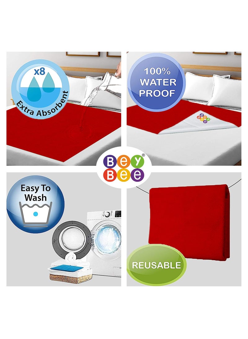 BeyBee Dry Sheet for Double Bed (Red, 100 X 140 cm Each) -Combo Pack of 2, Polyurethane