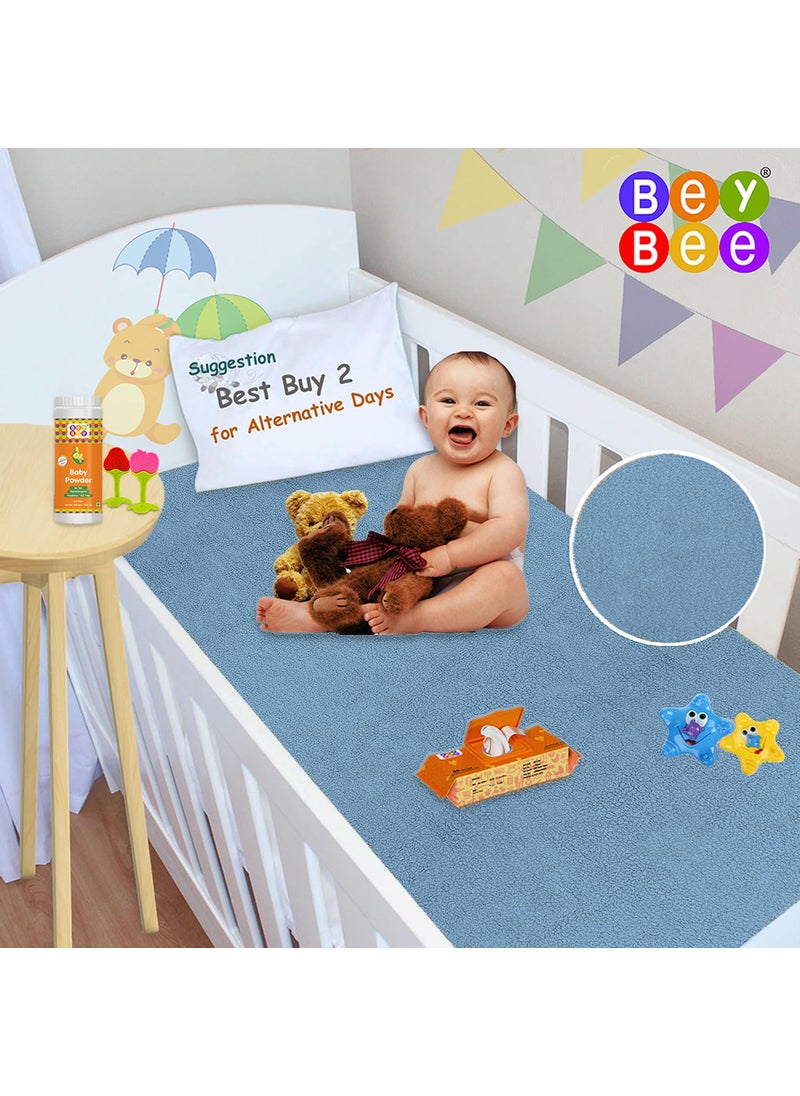 BeyBee Waterproof Quick Dry Sheet for Baby|Anti-Piling Fleece Extra Absorbent Washable Matress Protector| Baby Bed Protector Sheet for Toddler, (Large Pack of 2, 100x140cm, Blue)