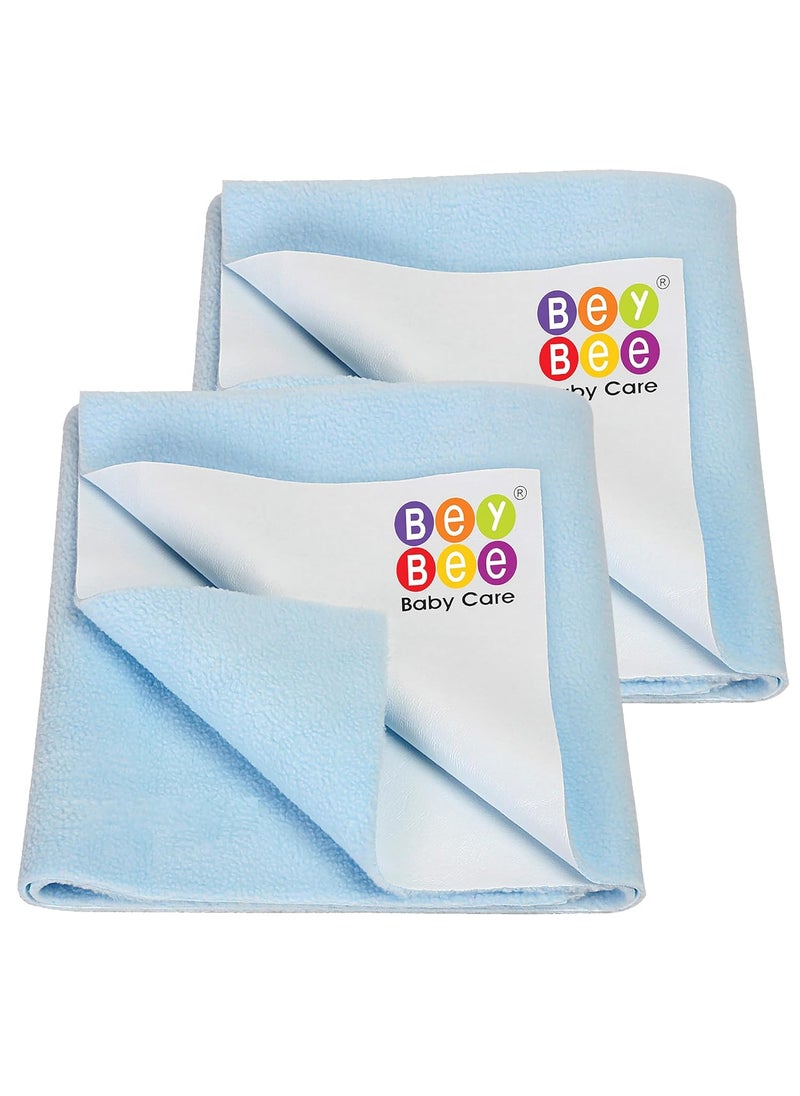 BeyBee Waterproof Quick Dry Sheet for Baby|Anti-Piling Fleece Extra Absorbent Washable Matress Protector| Baby Bed Protector Sheet for Toddler, (Large Pack of 2, 100x140cm, Blue)