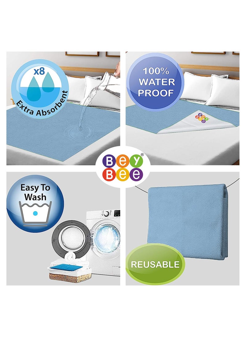 BeyBee Waterproof Quick Dry Sheet for Baby|Anti-Piling Fleece Extra Absorbent Washable Matress Protector| Baby Bed Protector Sheet for Toddler, (Large Pack of 2, 100x140cm, Blue)