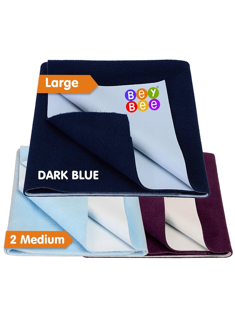 Bey Bee Gifts Pack Waterproof Bed Protector Dry Sheet Combo, Medium and Large, Dark Blue/Plum/Blue (Pack of 3)